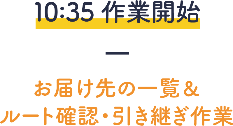 10:35作業開始－お届け先の一覧、ルート確認・引き継ぎ作業